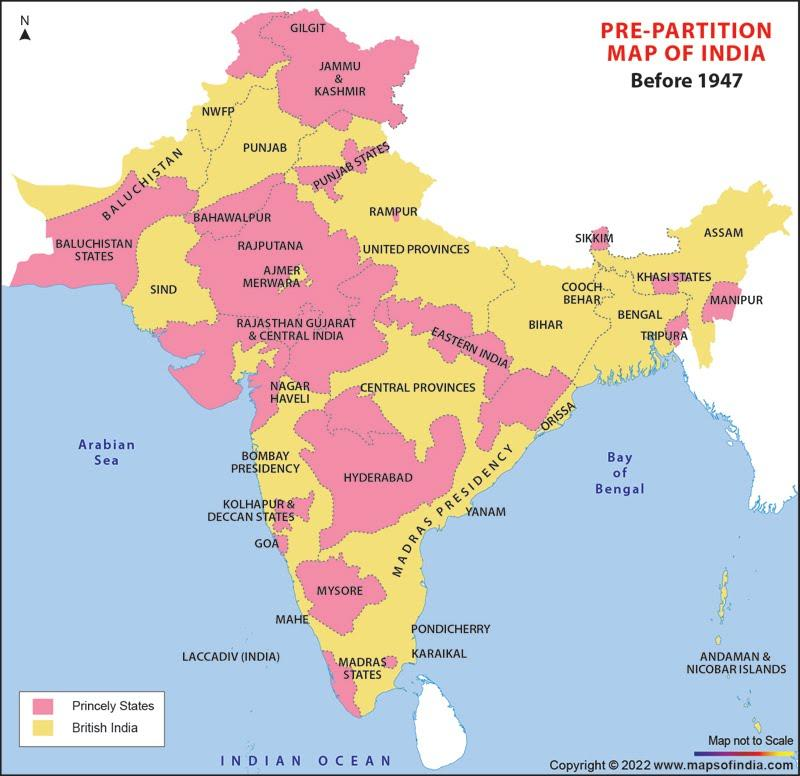 भारताचा फाळणीपूर्व नकाशा