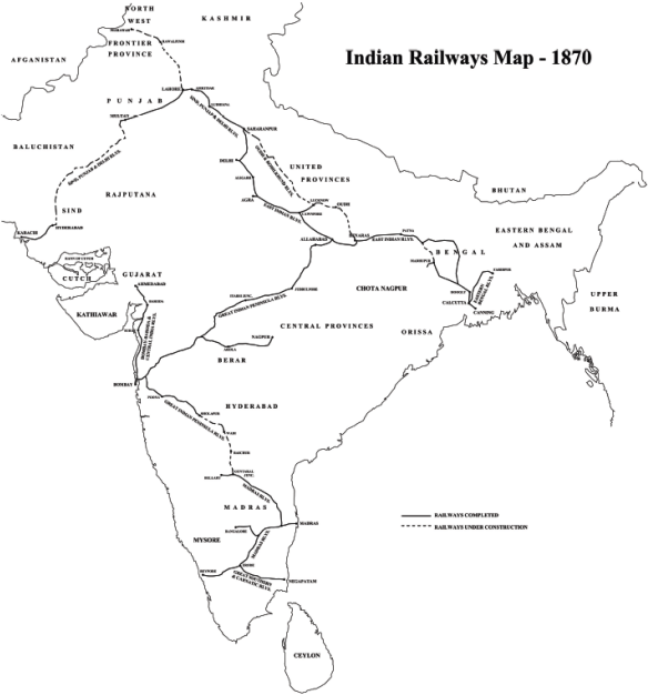  १८७०मधला भारतीय रेल्वेचा नकाशा